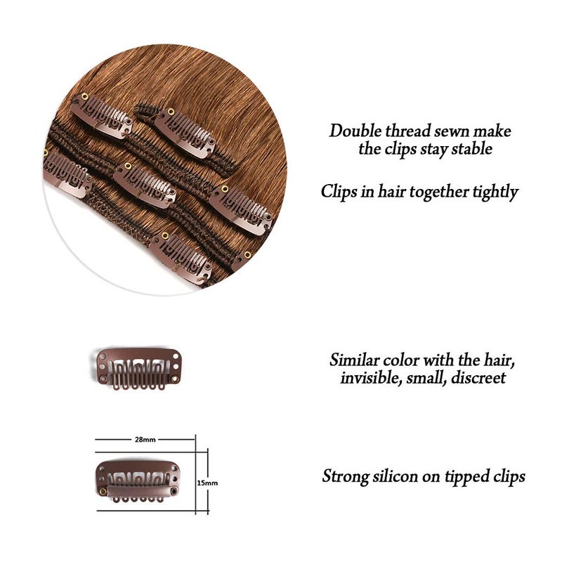 Winsky 16" Clip in Hair Extensions Remy Human Hair for Women - Silky Straight Clip in Hair Extensions Human Hair 55grams 4pieces Chestnut Brown #8 Color - Image 4